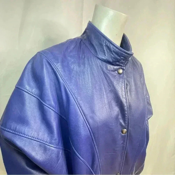 VINTAGE  Cuir Fin Purple Leather Coat Size M - Picture 4 of 15